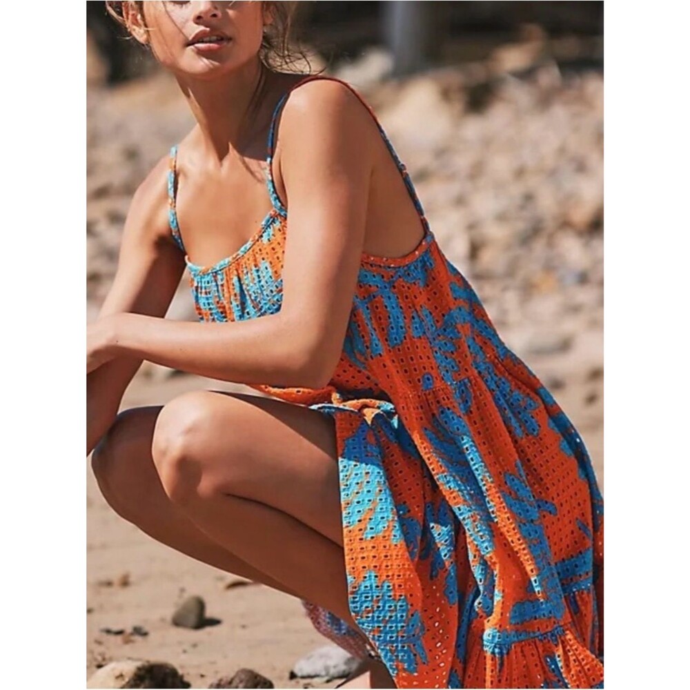 Solid & Striped Eyelet Cotton Cover Up Dress XS Orange Blue